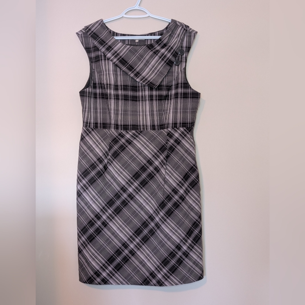 RW&CO. Charcoal and Light Gray Checkered Midi Dress, Size 14